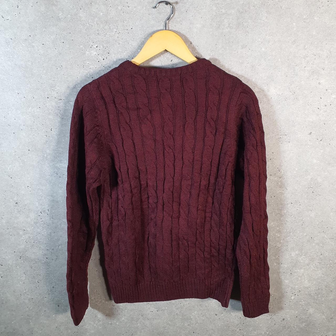 Vintage Ralph Lauren Polo Cable Knit Heavyweight Sweatshirt Womens Medium Burgundy Red Pony C8846