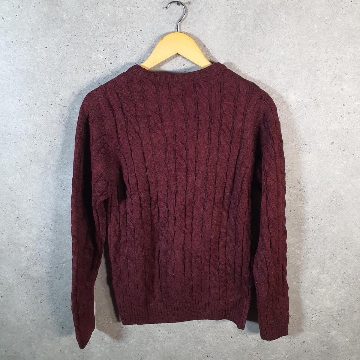 Vintage Ralph Lauren Polo Cable Knit Heavyweight Sweatshirt Womens Medium Burgundy Red Pony C8846