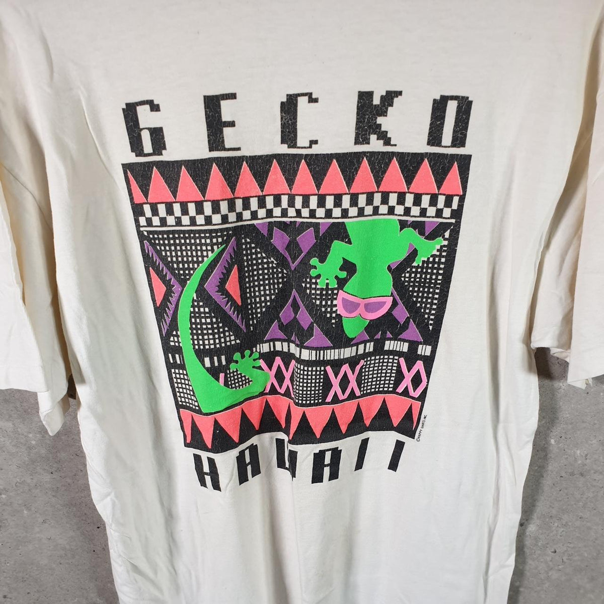 Vintage Hanes Beefy Gecko Hawaii USA 90s Single Stitch T Shirt Men’s Large White Big Fish Vintage
