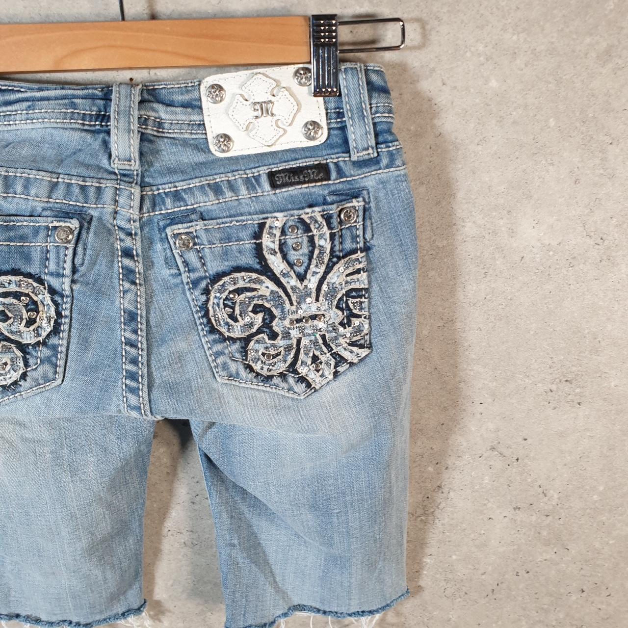 Vintage Miss Me Baggy Y2K Hip Hop Jeans Shorts Jorts Womens W24 Blue Denim Low Rise