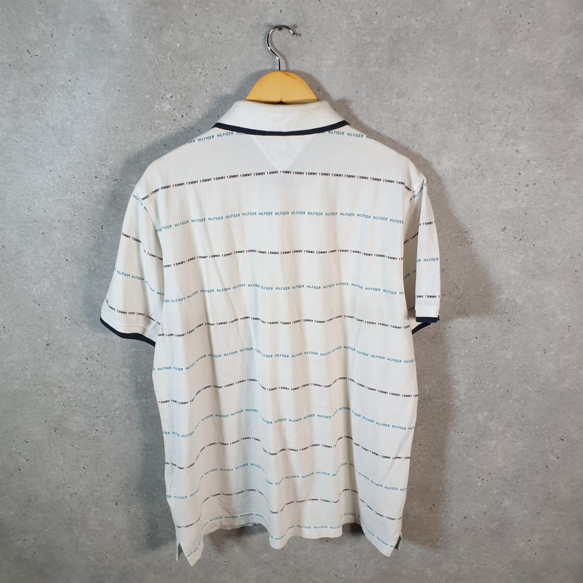 Vintage Tommy Hilfiger Polo Shirt Men’s XL White Striped Slim Fit Embroidered Logo C9596