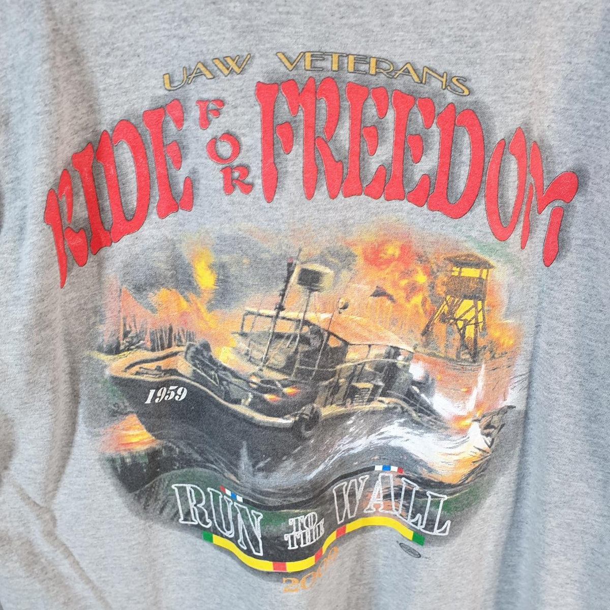 Vintage Alore 2004 Veterans Freedom USA Graphic Single Stitch T Shirt Men’s Medium Grey C8371