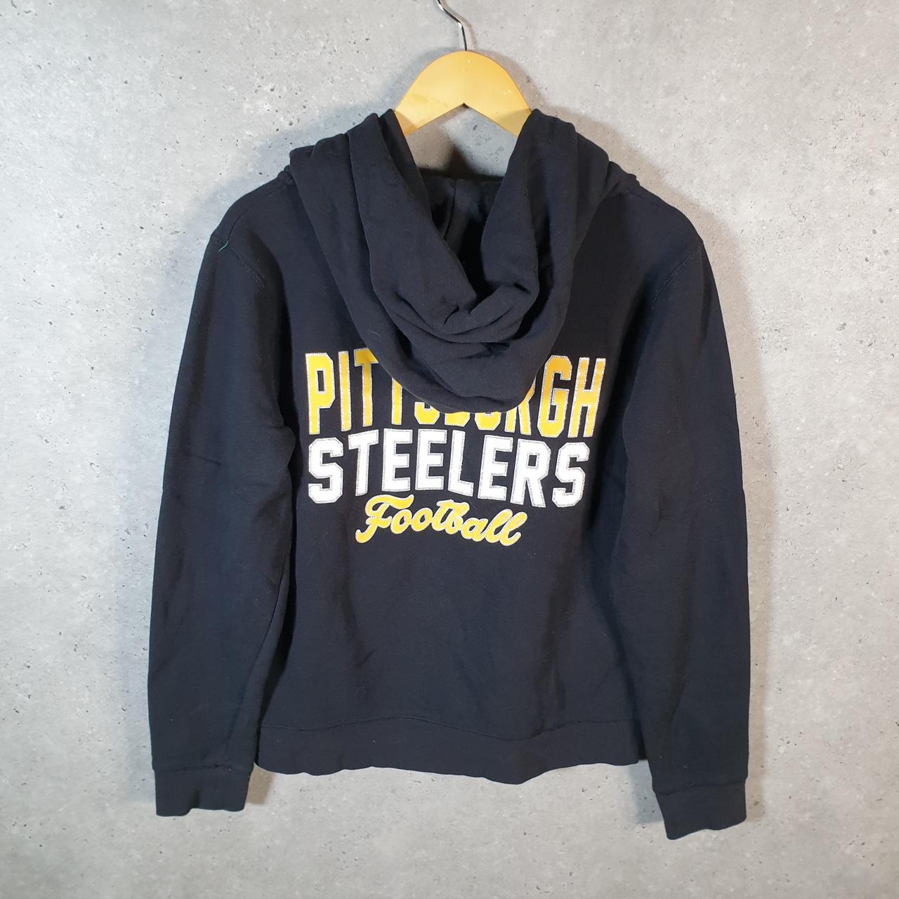 Vintage NFL Pittsburgh Steelers Hoodie Womens Large Black USA Pro Sport