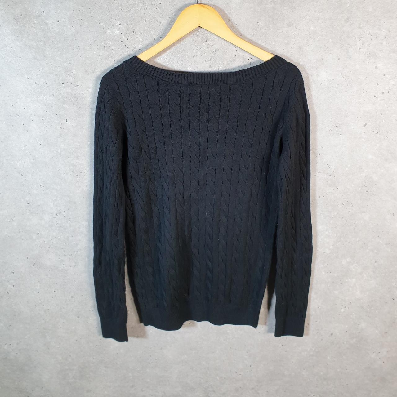 Vintage Lacoste Sweatshirt Cable Knit Womens Medium Black Pullover Logo Y2K Jumper