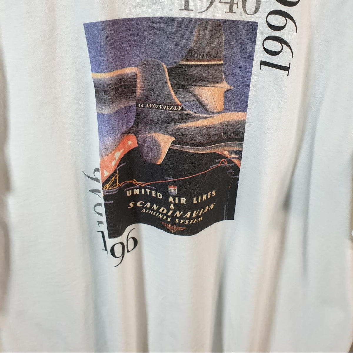 Vintage Fruit of the Loom Scandinavia Airlines 1996 Single Stitch T Shirt Men’s XL White C8009