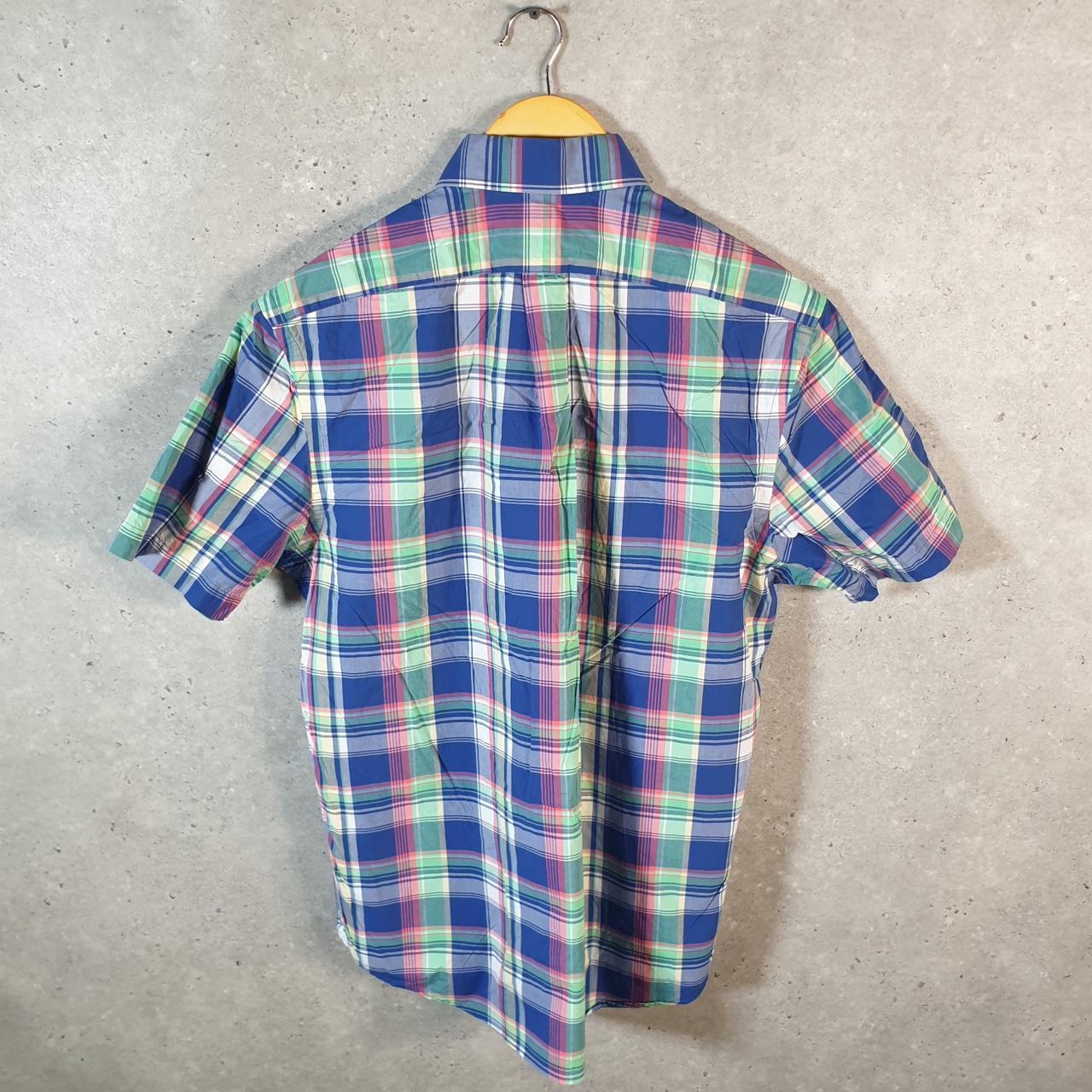 Vintage Ralph Lauren Button Down Shirt Men’s Medium Blue Checkered Short Sleeve Cotton Pony