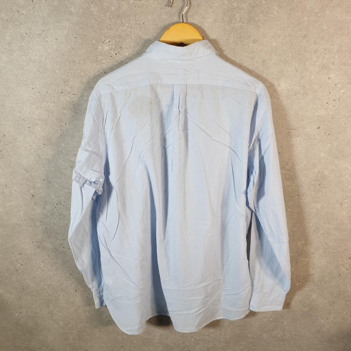 Vintage Ralph Lauren Button Down Shirt Men’s XL Blue Striped Custom Fit Cotton Pocket