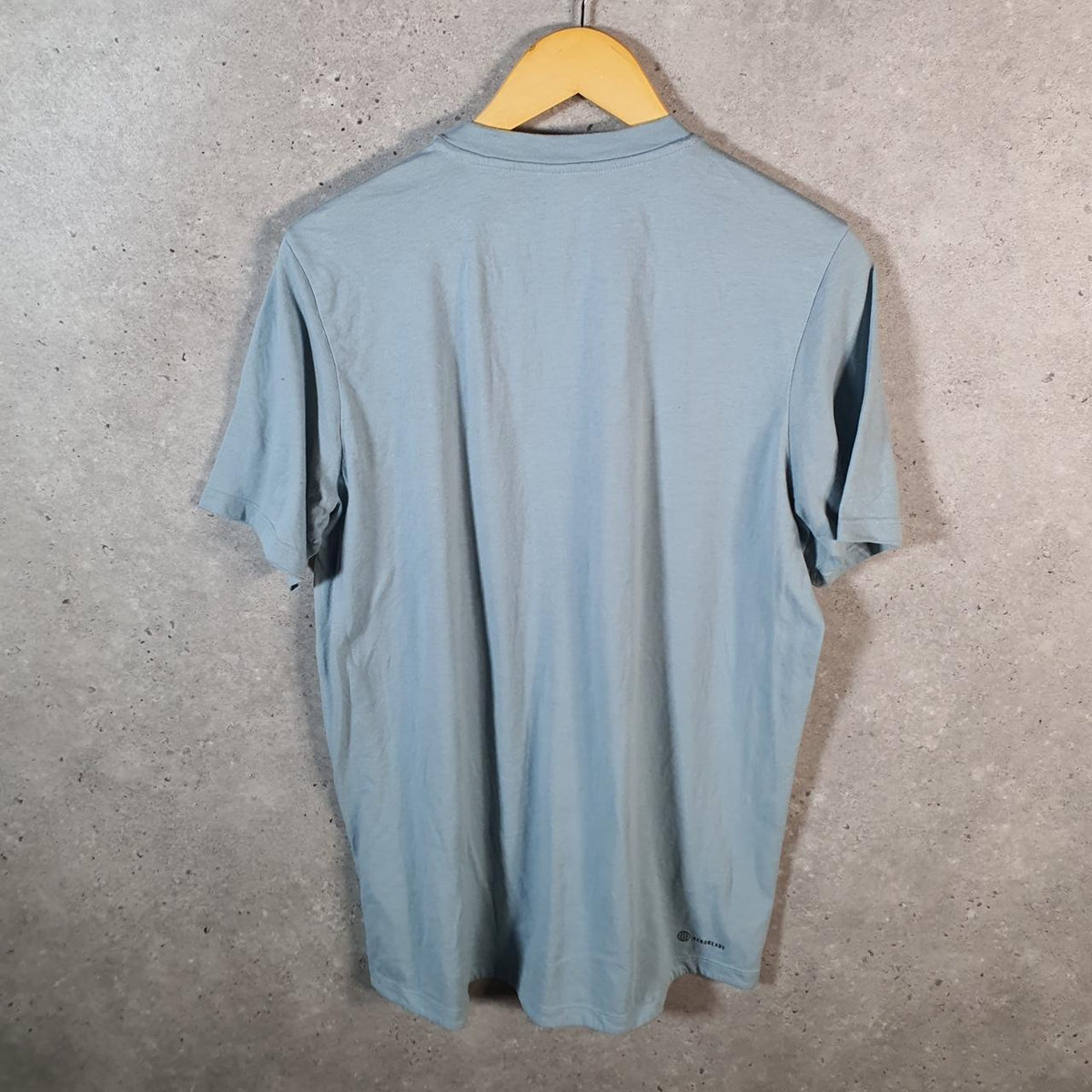Vintage Adidas Spellout T Shirt Men’s Medium Blue Three Stripes Logo Athletic