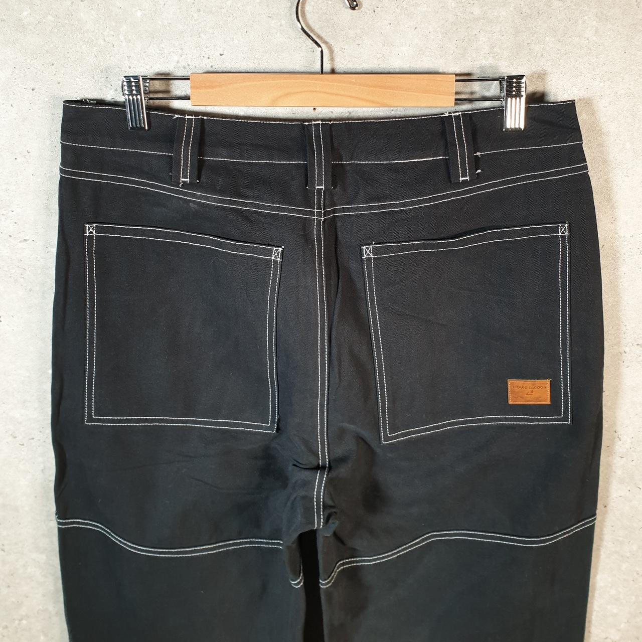 Vintage Liquid Lagoon Baggy Y2K Hip Hop Jeans Mens W30 L30 Black Denim Wide Leg Big Fish Vintage