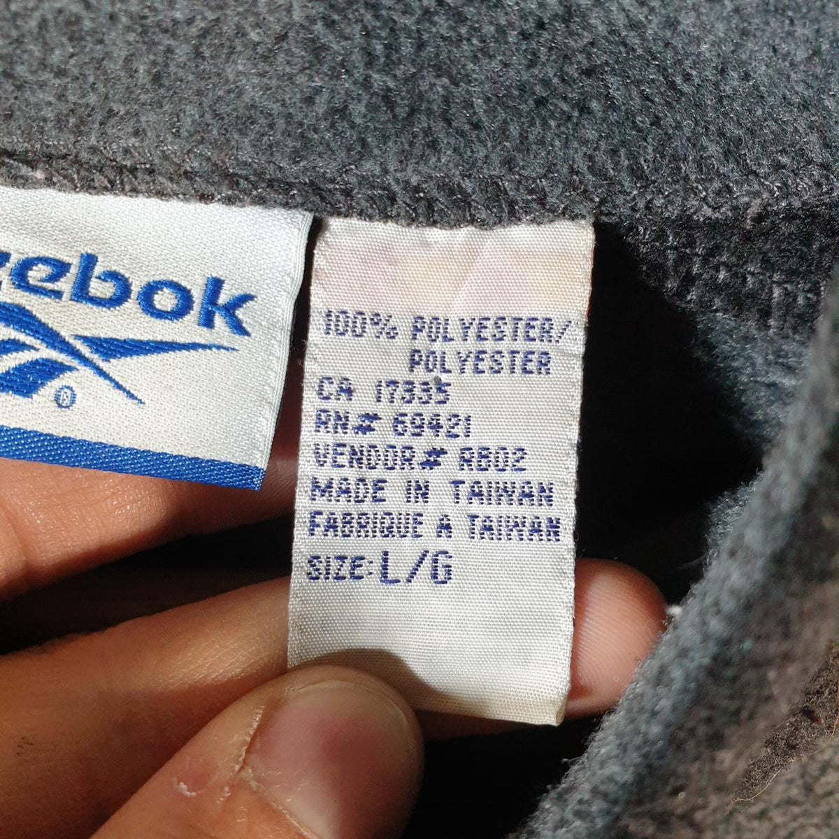 Vintage Reebok 90s 1/4 Zip Fleece Sweatshirt Pullover Mens Large Grey Embroidered Logo