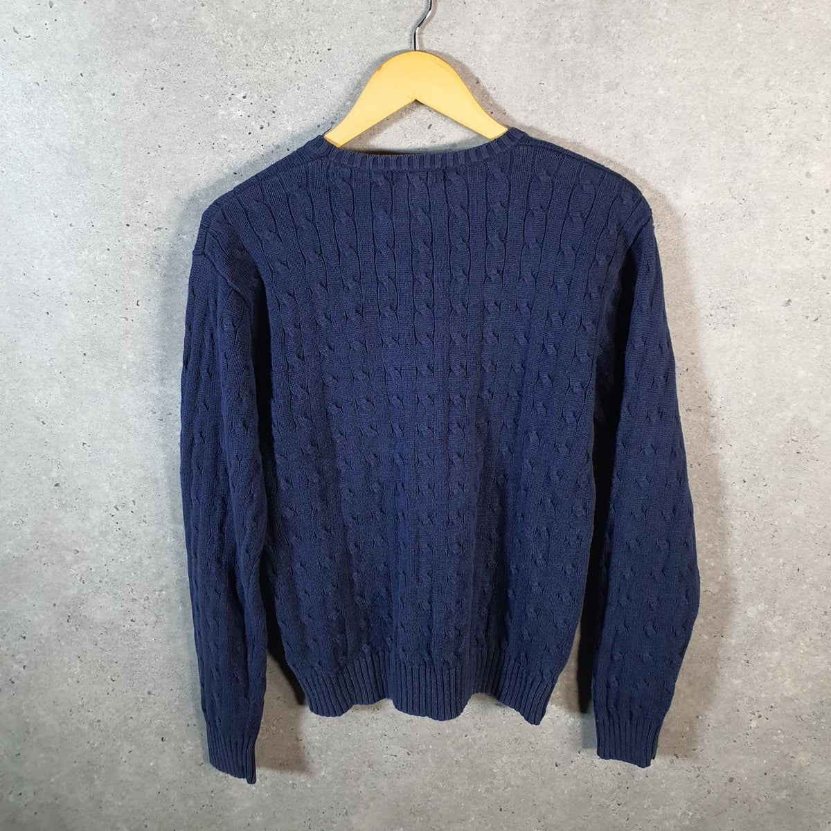Vintage Ralph Lauren Polo Cable Knit Heavyweight Sweatshirt Womens XL Blue Pony C8868