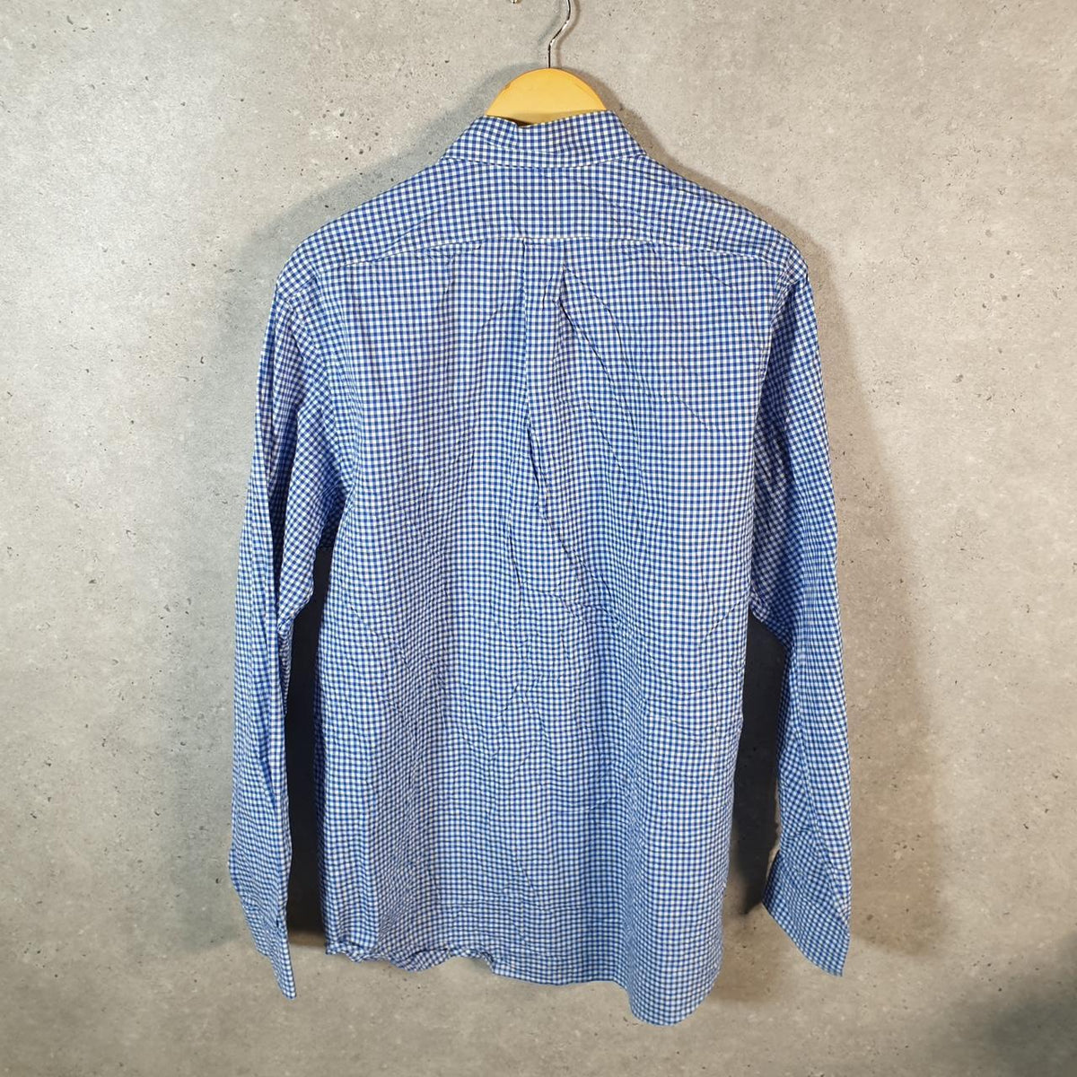 Vintage Ralph Lauren Button Down Shirt Men’s Large Blue Classic Fit Checkered Pony