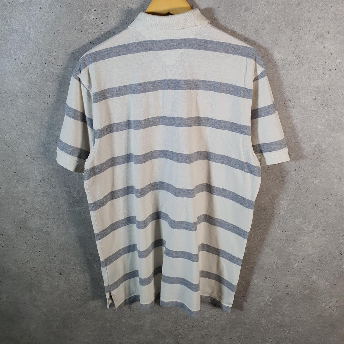 Vintage Tommy Hilfiger Polo Shirt Men’s Large White Striped Custom Fit Embroidered Logo