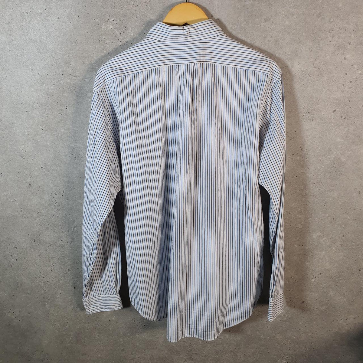 Vintage Ralph Lauren Button Down Shirt Men’s Large White Striped Classic Fit Cotton Pony