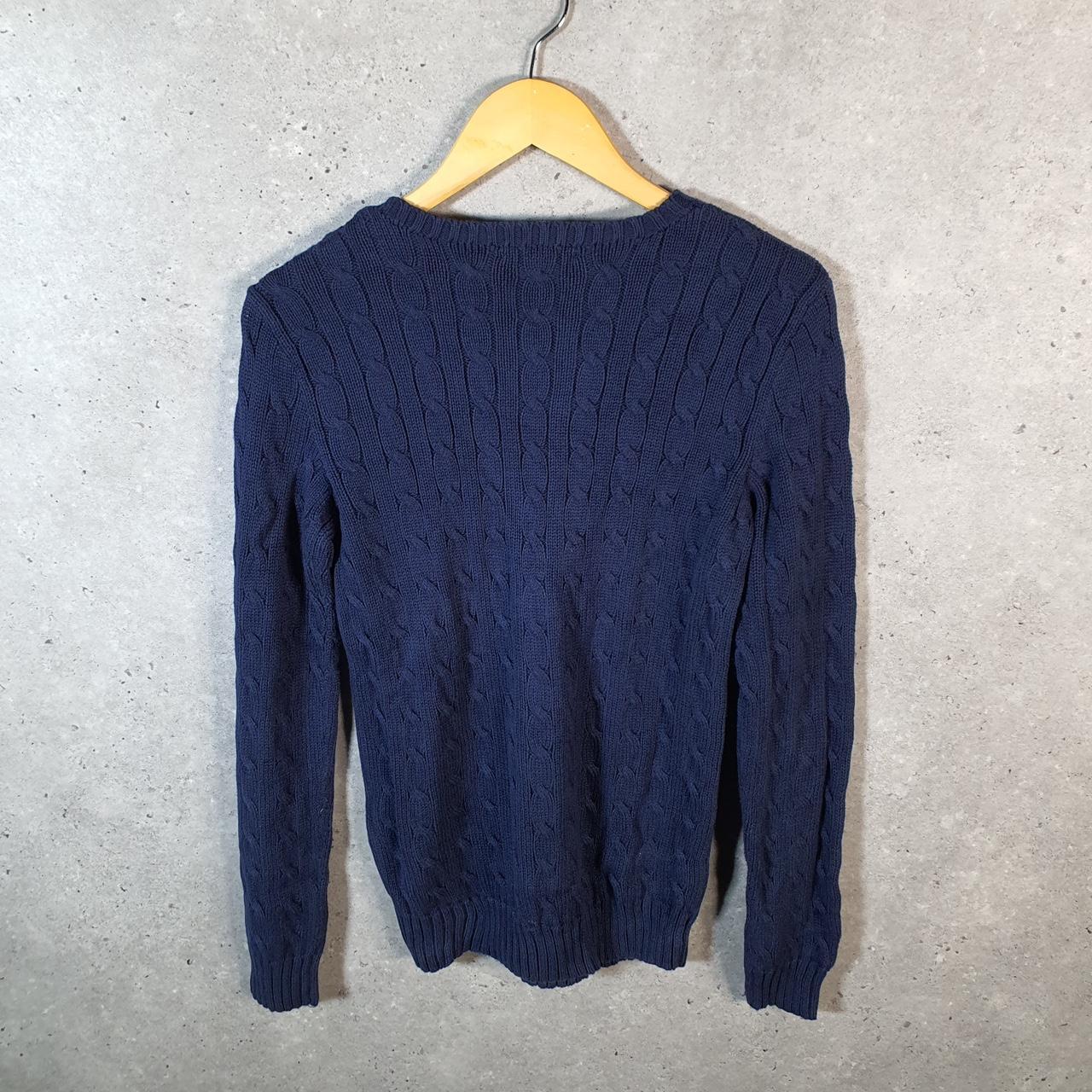 Vintage Ralph Lauren Polo Cable Knit Heavyweight Sweatshirt Womens Medium Blue Pony
