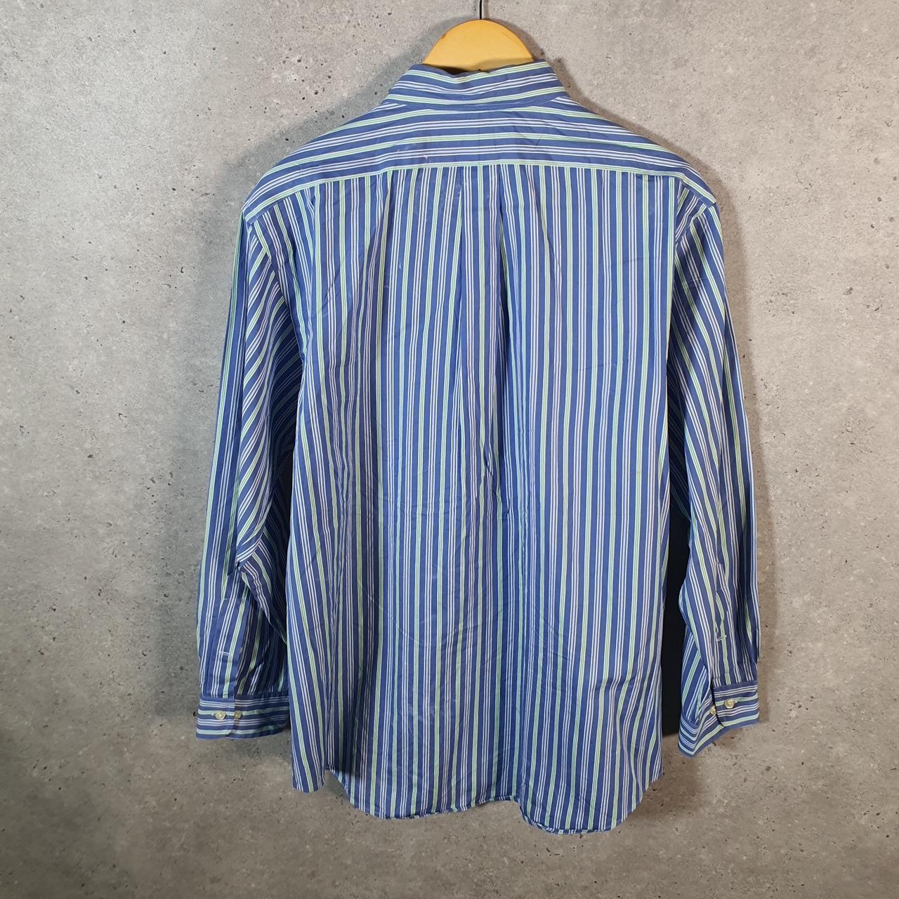 Vintage Ralph Lauren Button Down Shirt Men’s Large Blue Striped Custom Fit Cotton Pony
