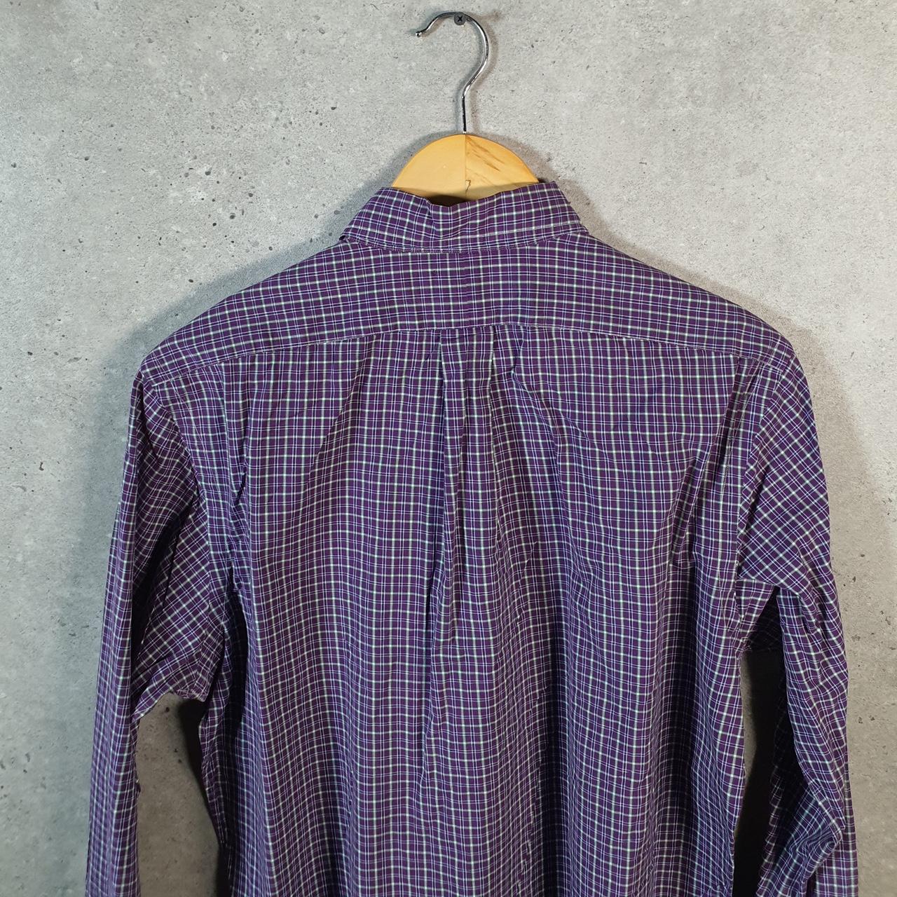 Vintage Ralph Lauren Button Down Shirt Men’s Medium Purple Checkered Custom Fit Cotton Pocket Big Fish Vintage