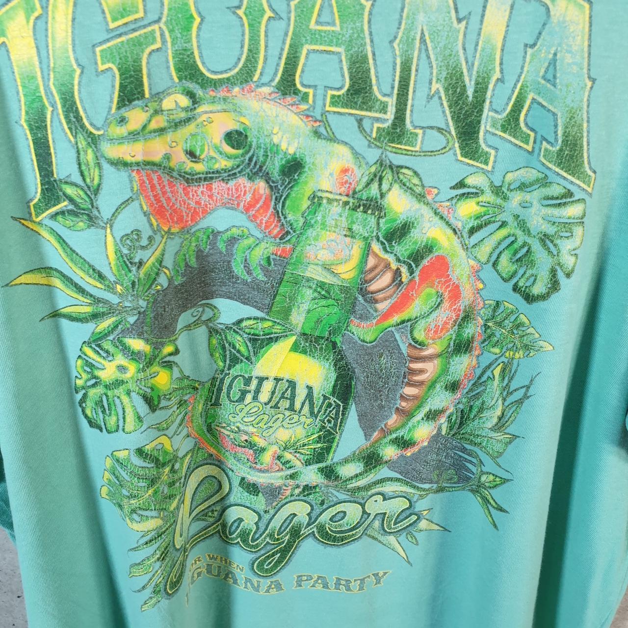 Vintage Iguana Lager Graphic Logo T Shirt Mens XL Blue Print Casual