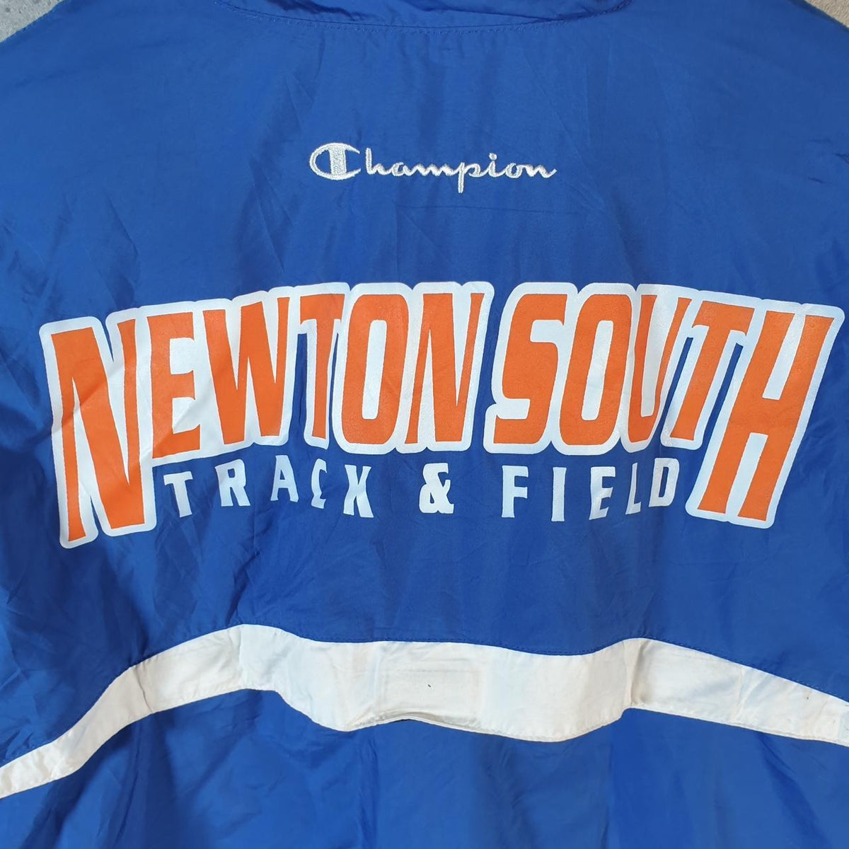 Vintage Champion Windbreaker Track Jacket Mens Medium Blue Logo Full Zip Newton