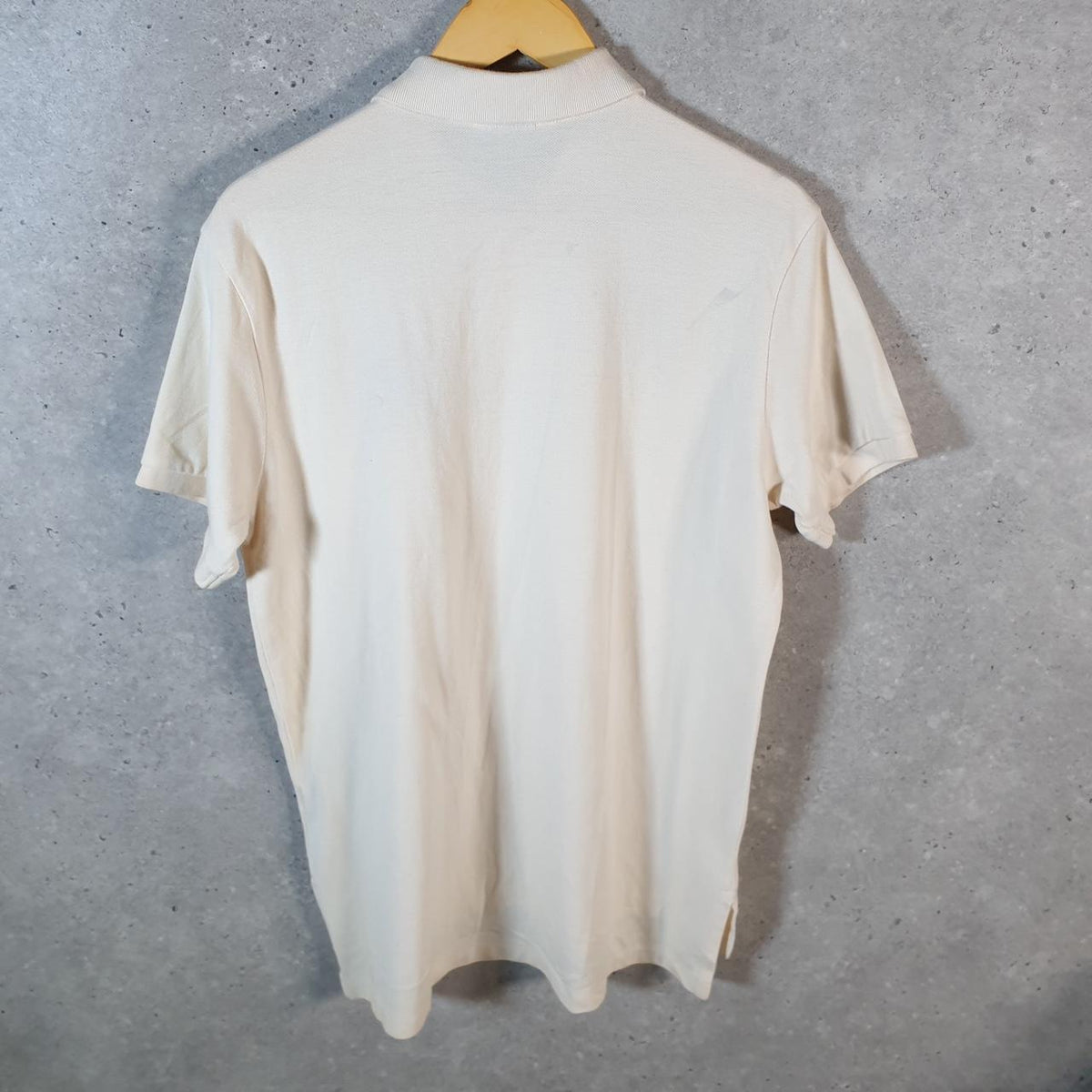 Vintage Ralph Lauren Polo Shirt Men’s Large Beige Custom Fit Crest Badges Embroidered Pony