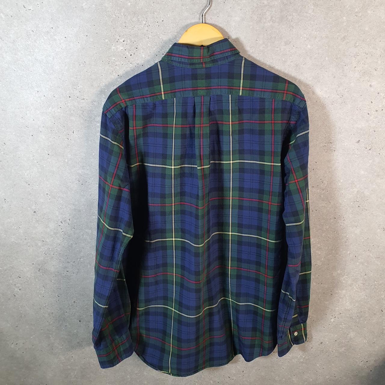 Vintage Ralph Lauren Button Down Shirt Mens Large Blue Checkered Cotton Pony