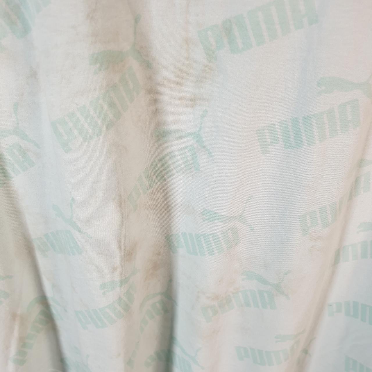 Vintage Puma Spellout T Shirt Womens Blue Large All Over Print Logo Athletic C9696