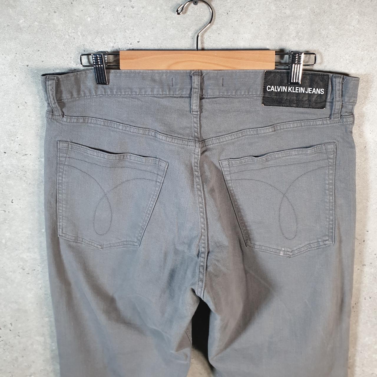 Vintage Calvin Klein Y2K Embroidered Jeans Mens W36 L27 Grey Hip Hop Pattern Pocket Big Fish Vintage