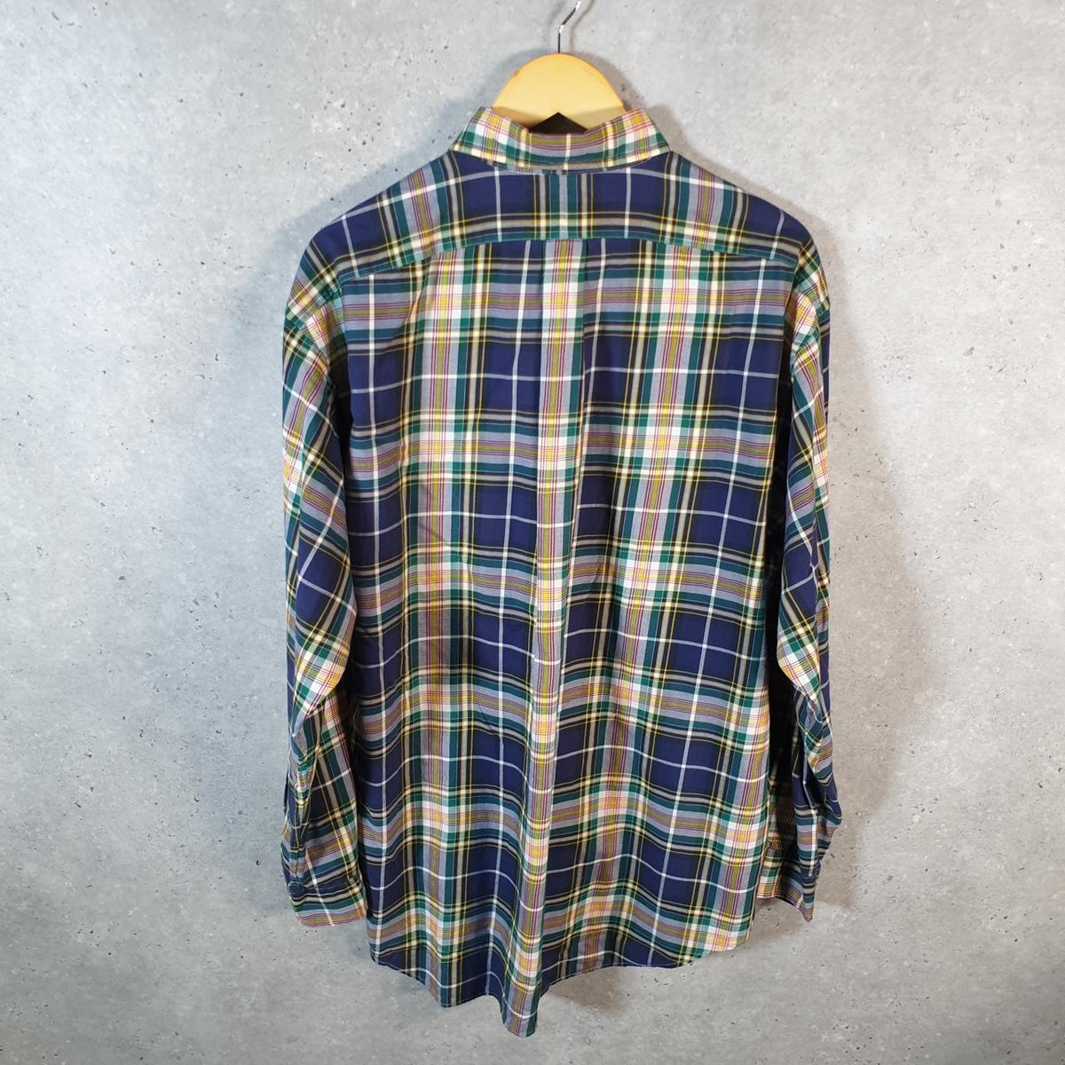 Vintage Ralph Lauren Button Down Shirt Men’s Large Yellow Checkered Blake Fit Pony