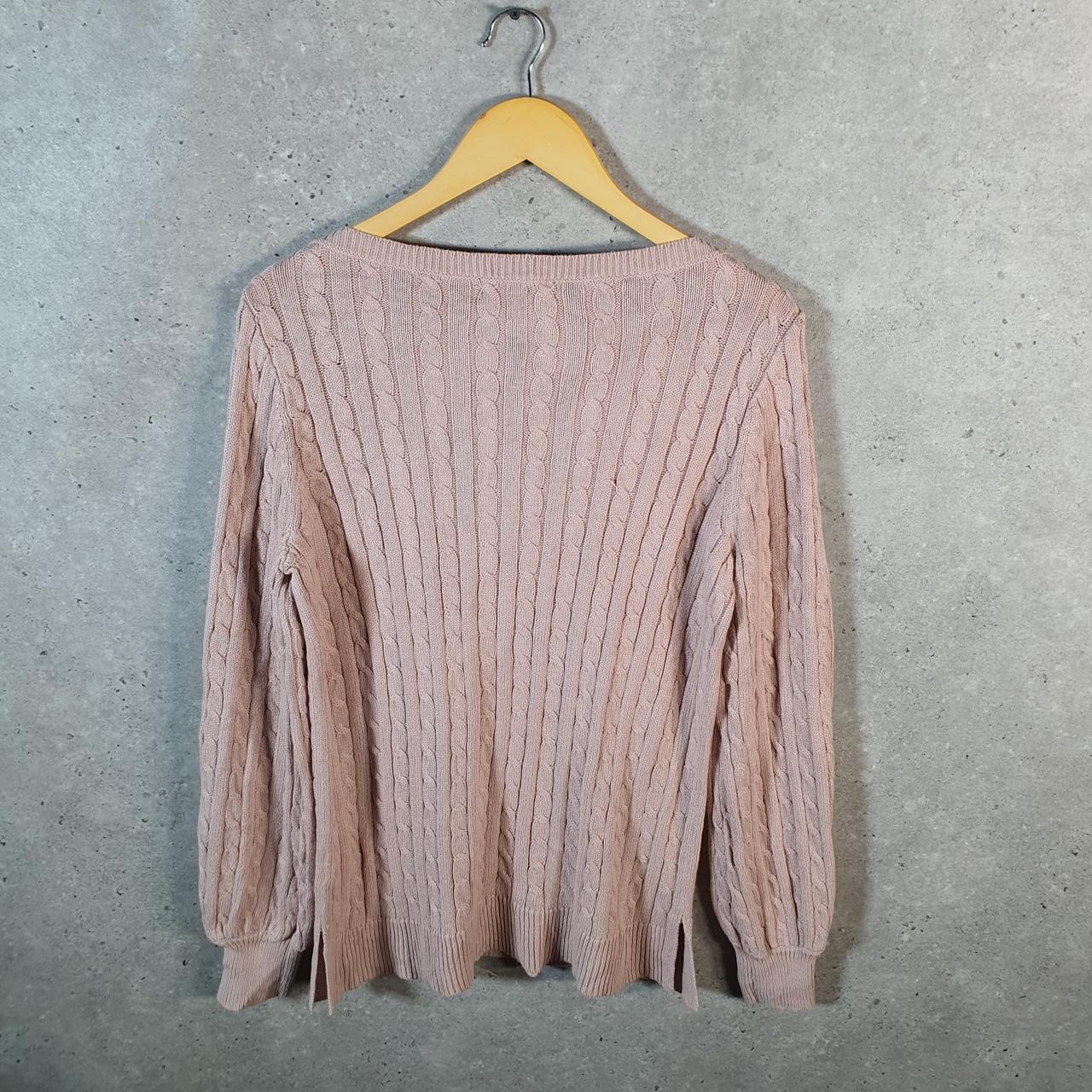 Vintage Ralph Lauren Polo Cable Knit Sweater Womens Large Pink Cotton Pullover