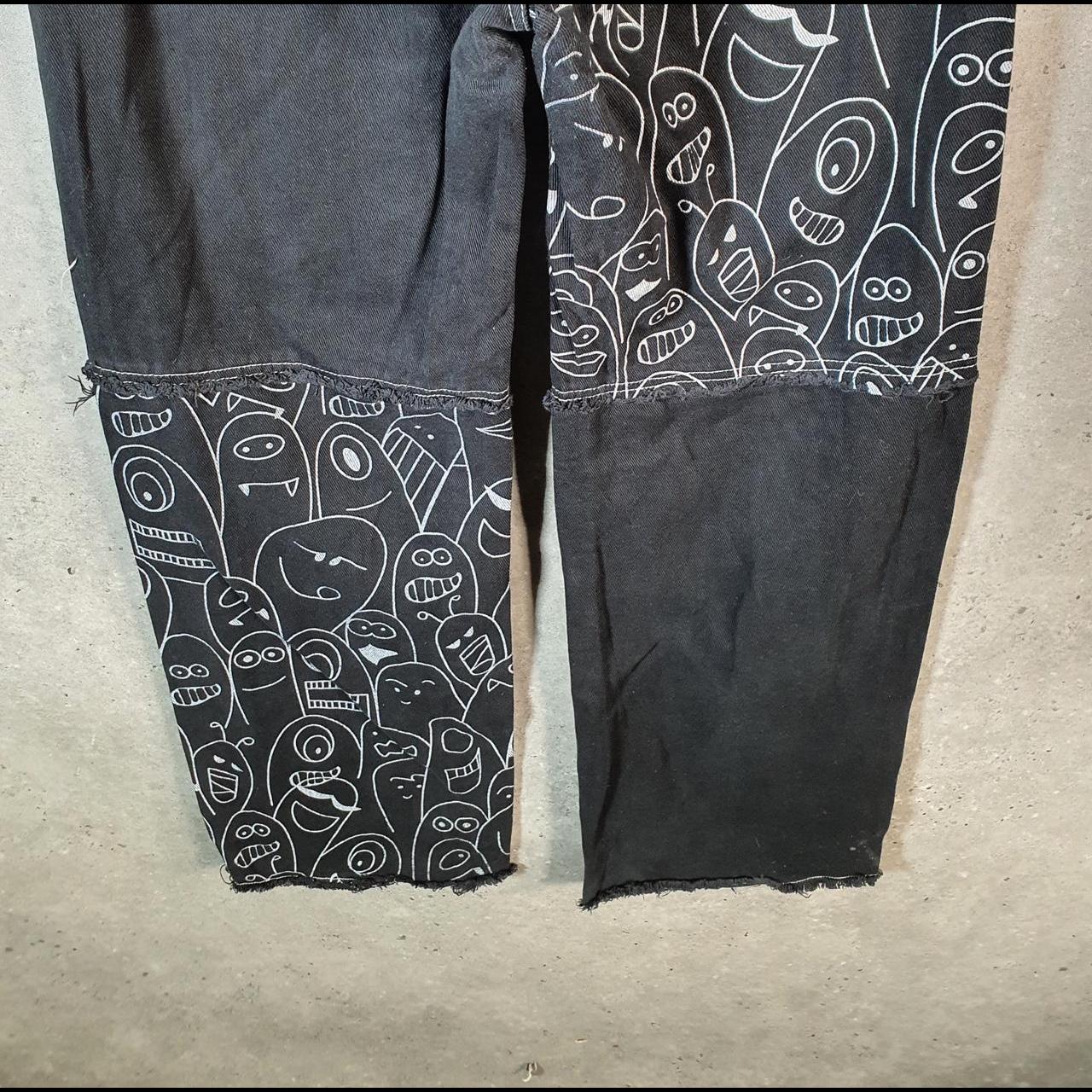 Shein Faces Graphic Straight Y2K Hip Hop Jeans Womens Medium Black Denim USA Big Fish Vintage