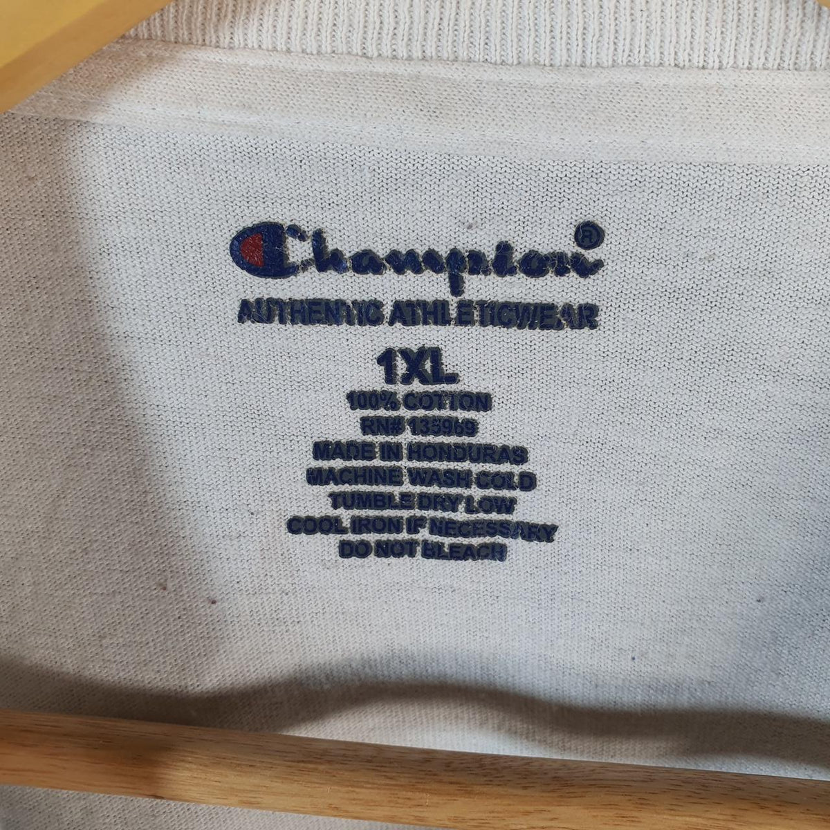 Vintage Champion Graphic Spellout Logo T Shirt Men’s XL White USA Athletic