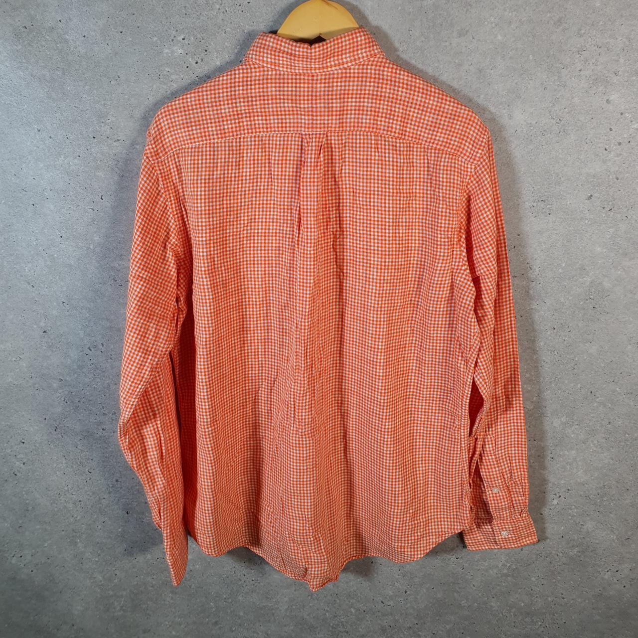 Vintage Ralph Lauren Button Down Shirt Men’s Large Orange Checkered Custom Fit Pony