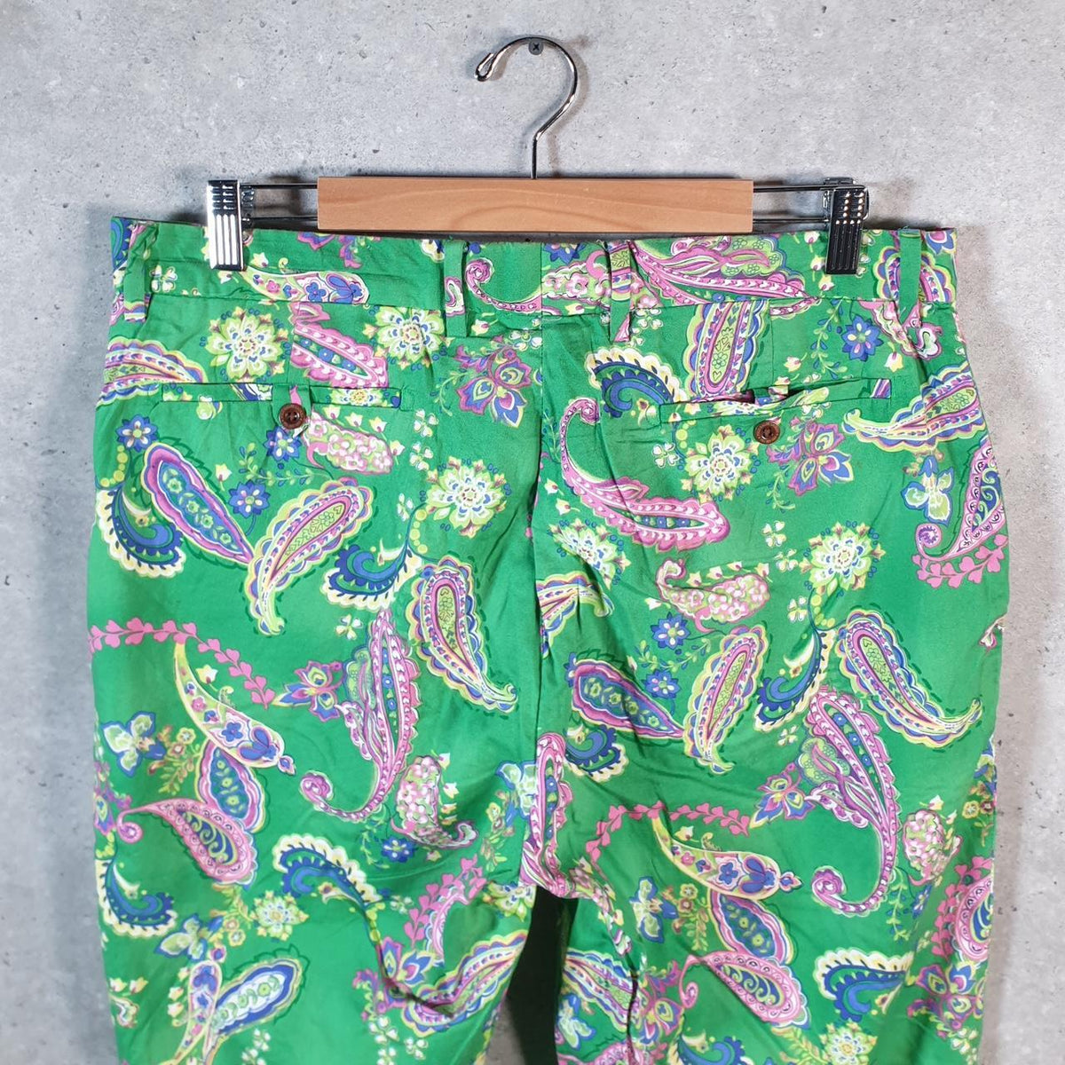 Vintage Ralph Lauren Paisley Polo Shorts Jorts Chino Cargo Men’s W34 Green Baggy Cotton A4358