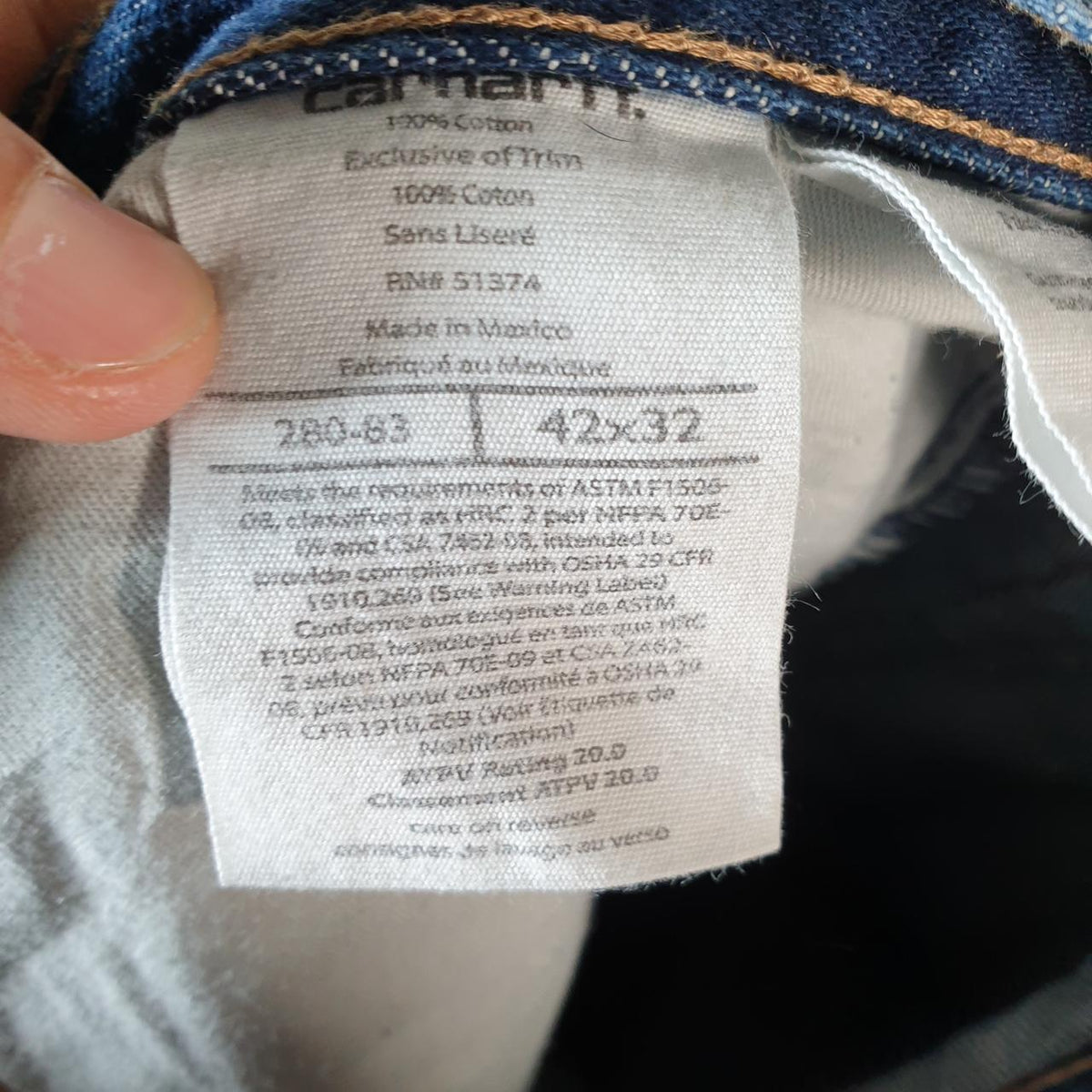 Vintage Carhartt Workwear Carpenter Jeans Mens W42 L32 Blue Denim Relaxed Fit USA