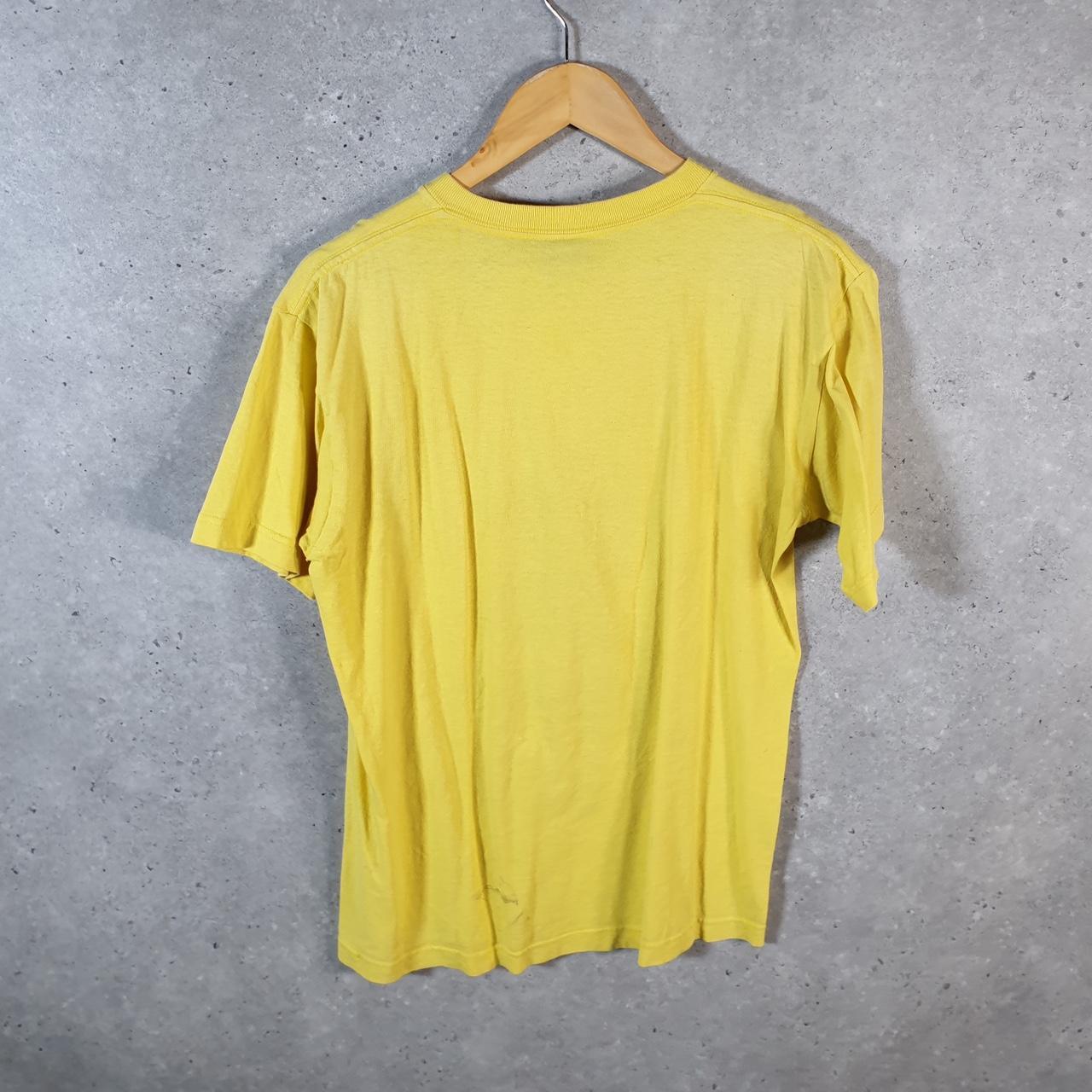 Vintage Stussy Spellout Printed T Shirt Men’s Medium Yellow Graphic Short Sleeve Big Fish Vintage