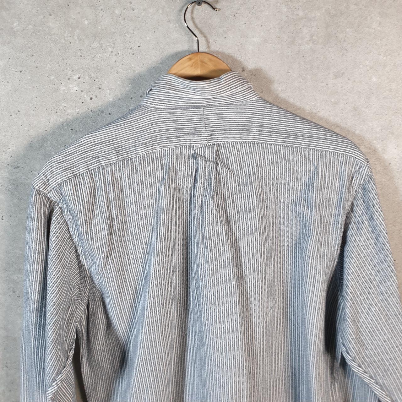 Vintage Ralph Lauren Button Down Shirt Men’s Large Grey Striped Custom Fit Cotton Pony Big Fish Vintage