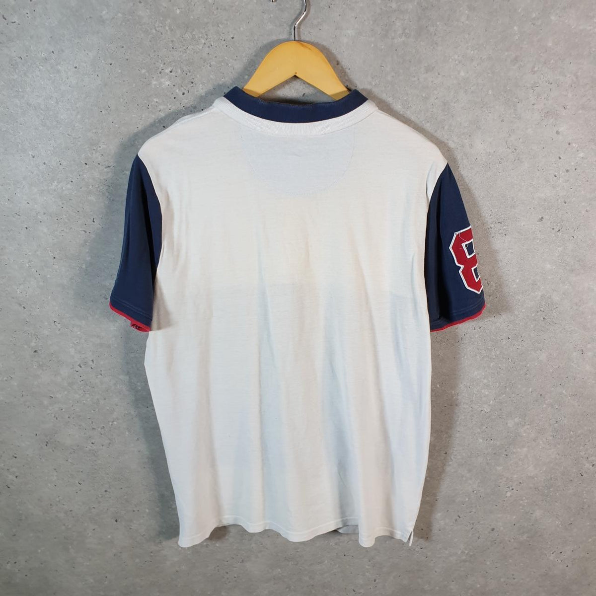 Vintage Guess Denim Los Angeles Polo Shirt Men’s Large White Graphic Spellout Logo