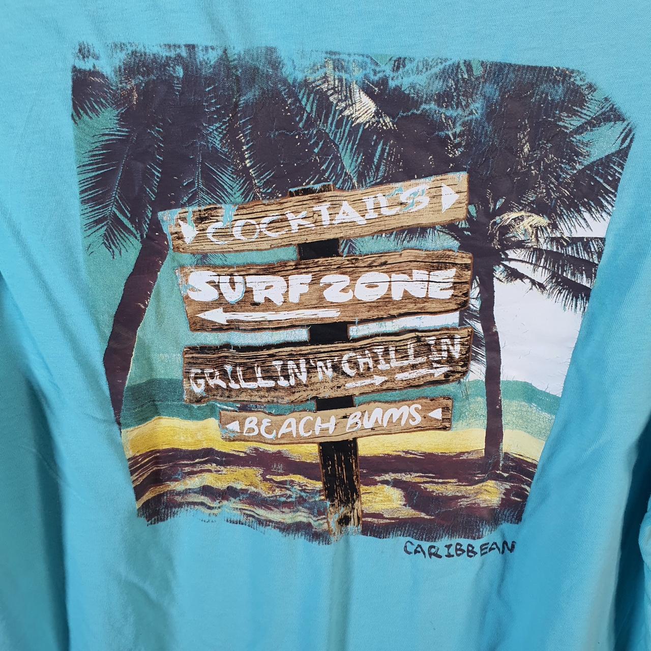 Vintage Caribbean Surf Shop T Shirt Men’s Large Blue Graphic Casual Logo Athletic