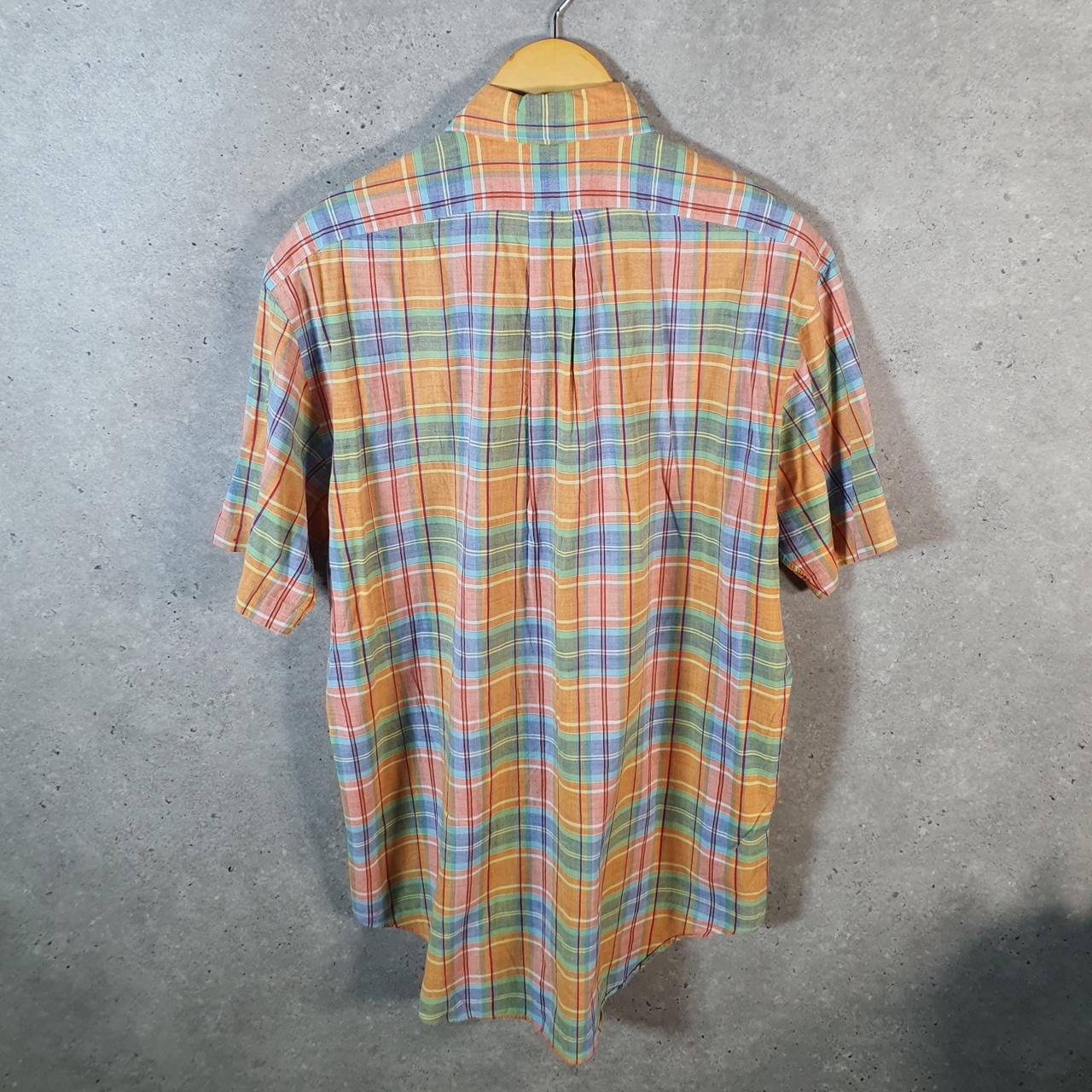 Vintage Ralph Lauren Button Down Shirt Men’s Medium Orange Checkered Classic Fit Cotton Pony