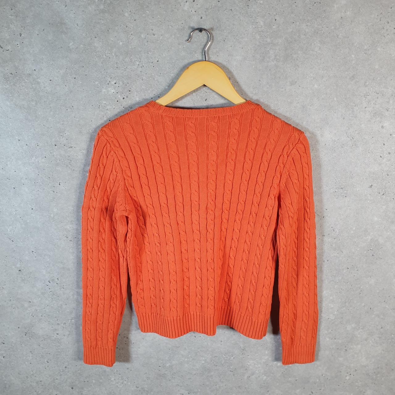 Vintage Ralph Lauren Polo Cable Knit Sweater Womens Small Orange Cotton Pullover