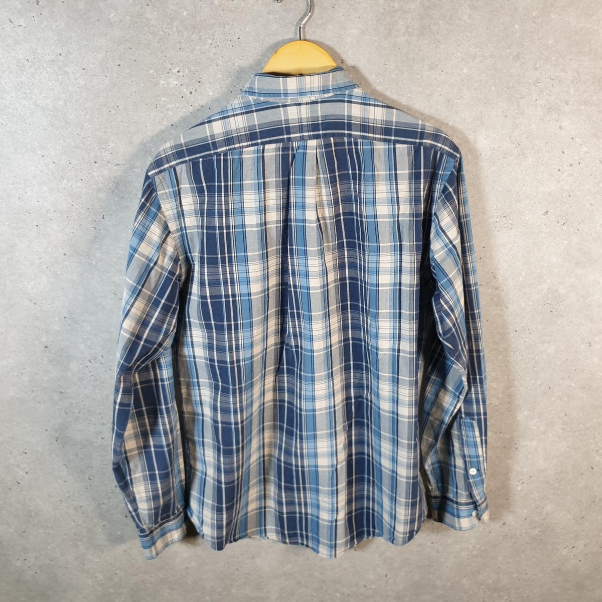 Vintage Ralph Lauren Button Down Shirt Men’s Large Blue Checkered Custom Fit Cotton Pony