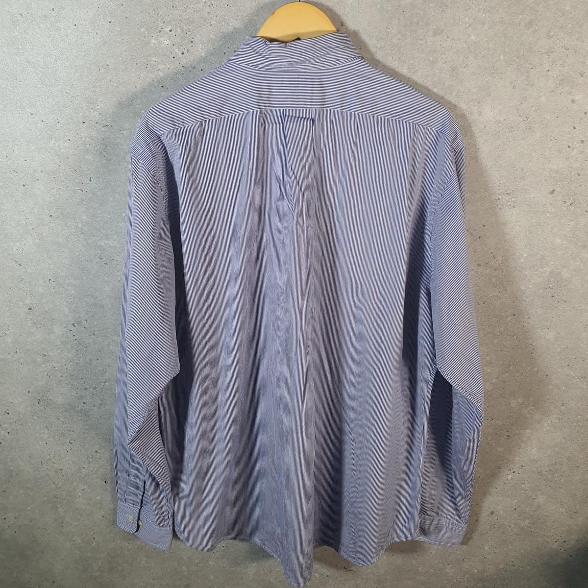 Vintage Ralph Lauren Button Down Shirt Men’s XL Purple Striped Custom Fit Cotton Pony