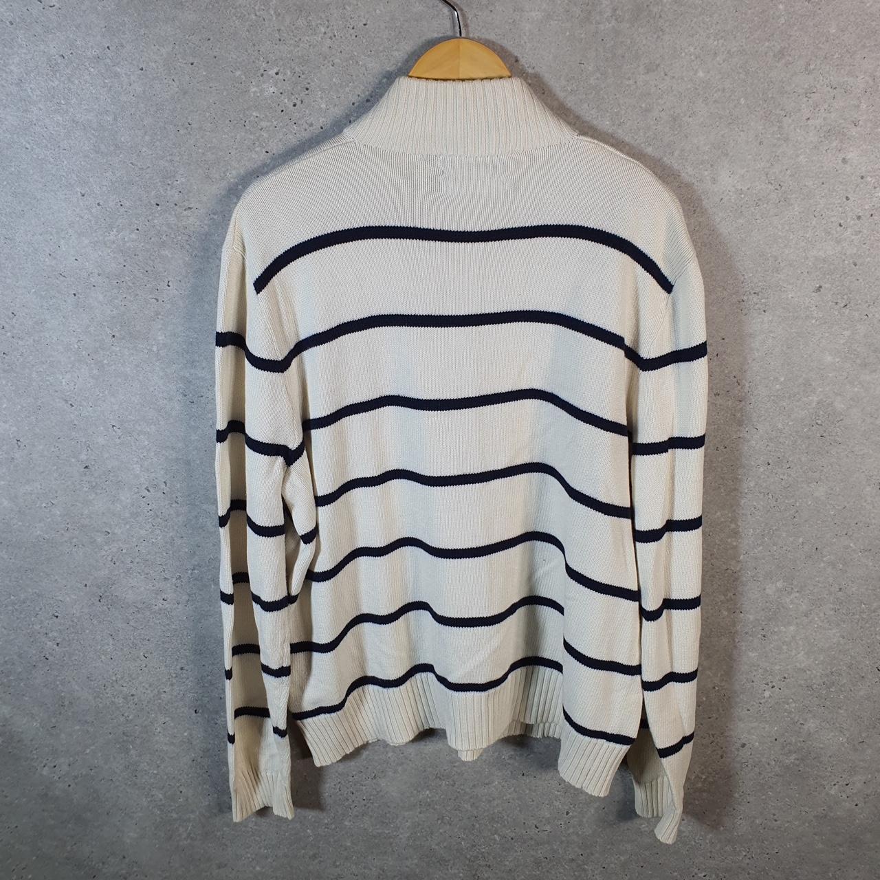 Vintage Ralph Lauren Polo 1/4 Zip Sweatshirt Men’s XL White Striped Cotton Pullover Pony