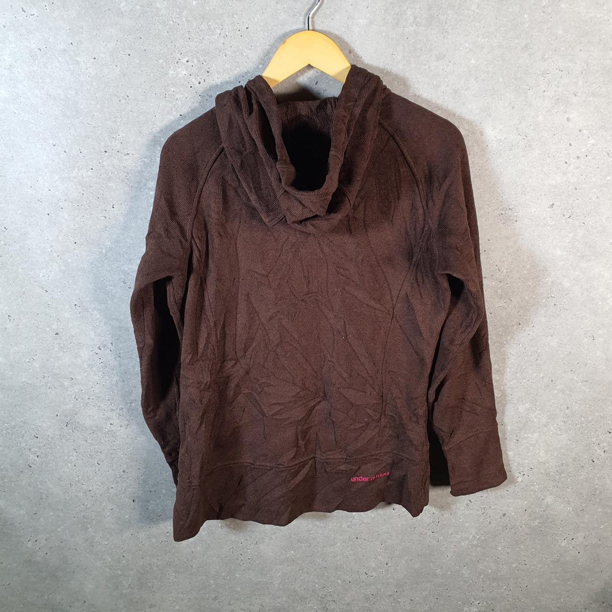 Vintage Under Armour Full Zip Fleece Hoodie Womens Large Brown Cold Gear Logo