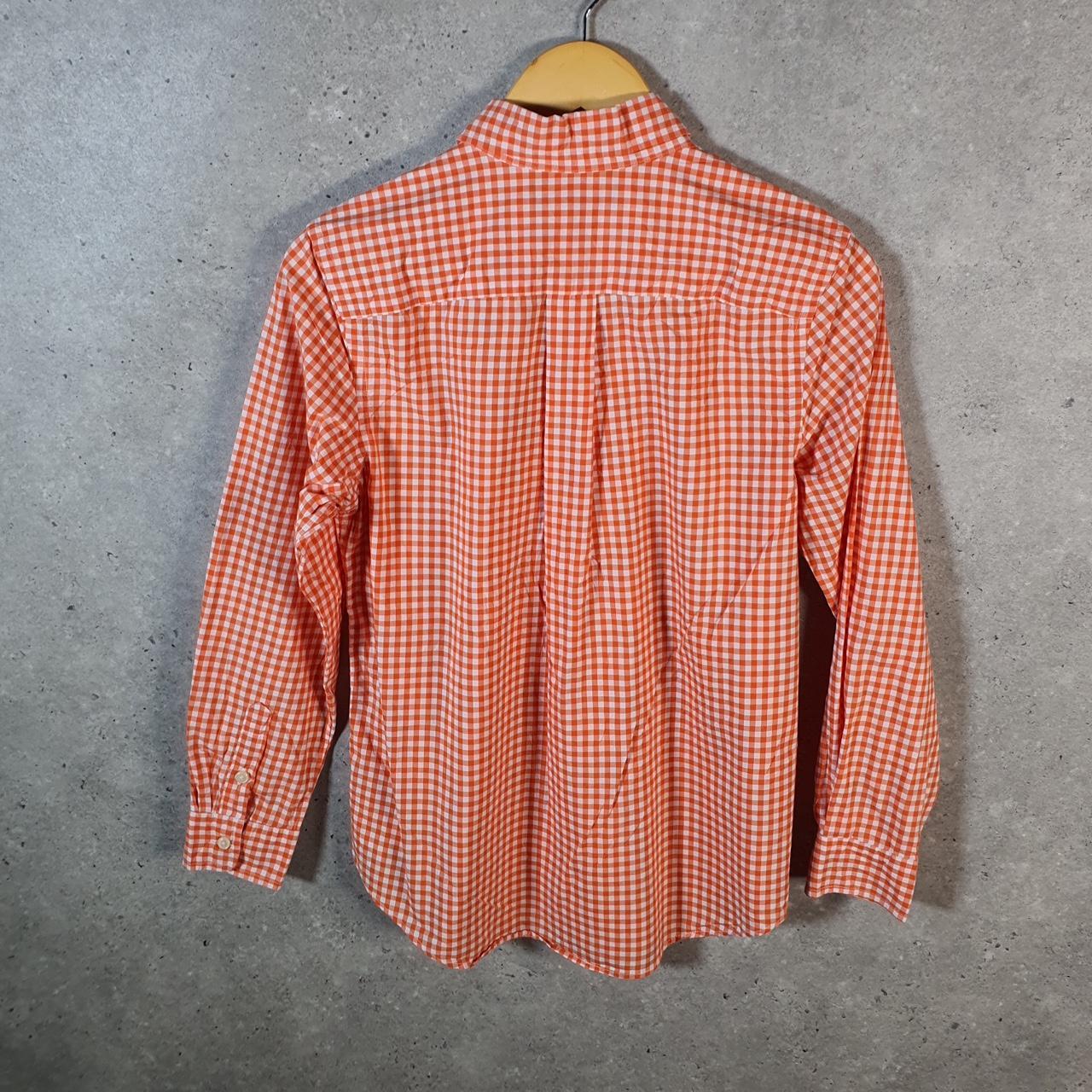 Vintage Ralph Lauren Button Down Shirt Womens Large Orange Checkered Cotton Pony