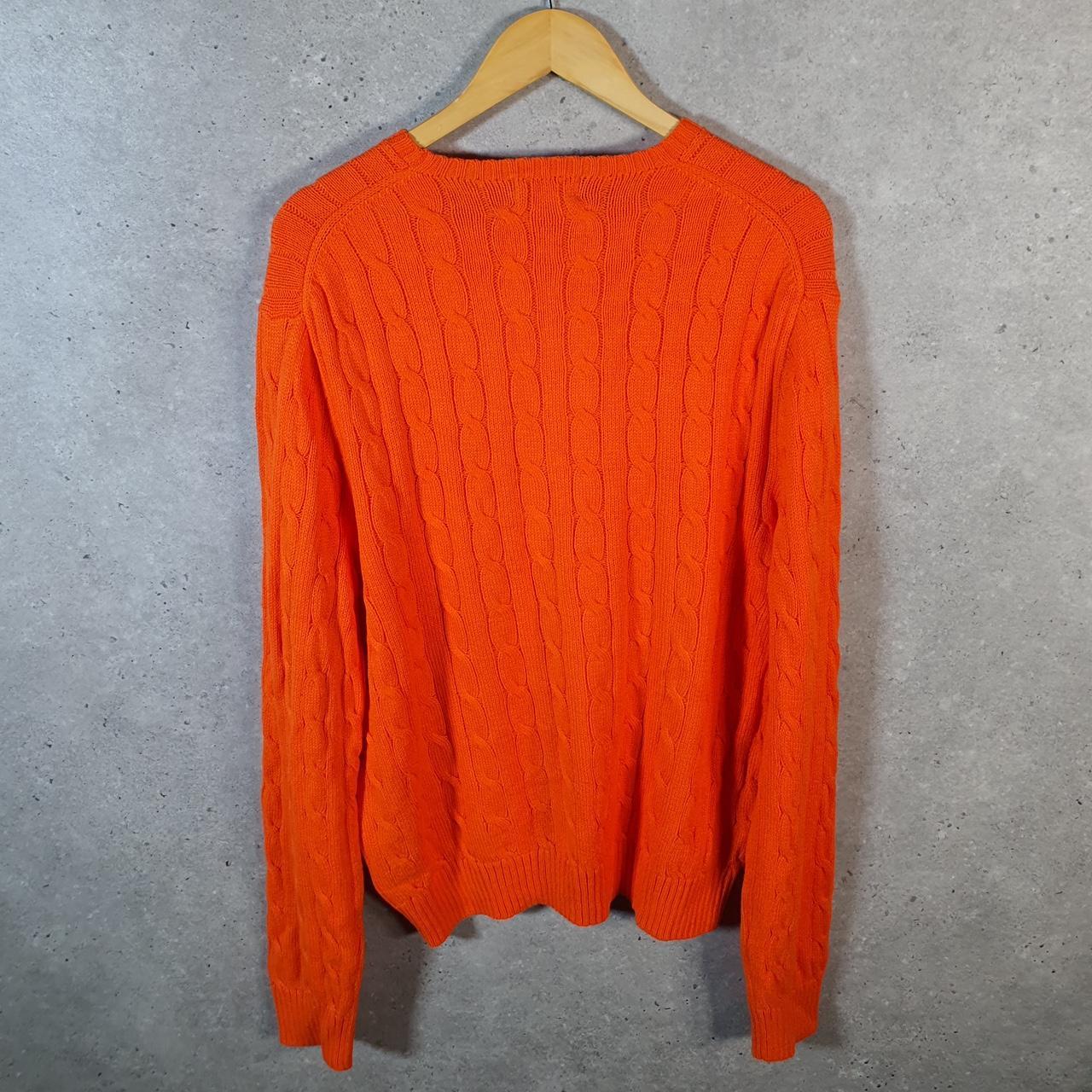Vintage Ralph Lauren Polo Cable Knit Sweatshirt Men’s XL Orange Cotton Pullover Pony