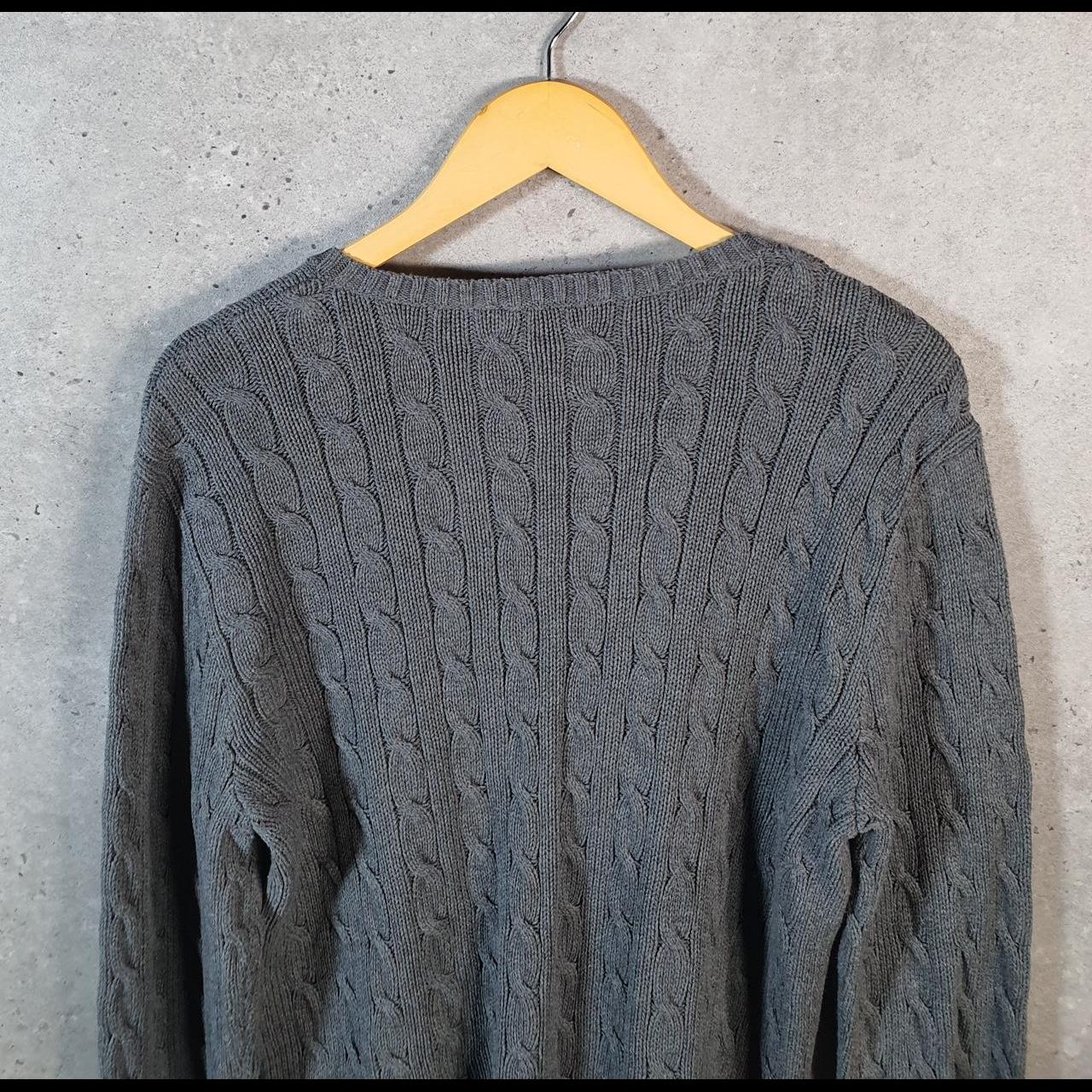 Vintage Ralph Lauren Polo Cable Knit Heavyweight Sweatshirt Womens XL Grey Pony C8864