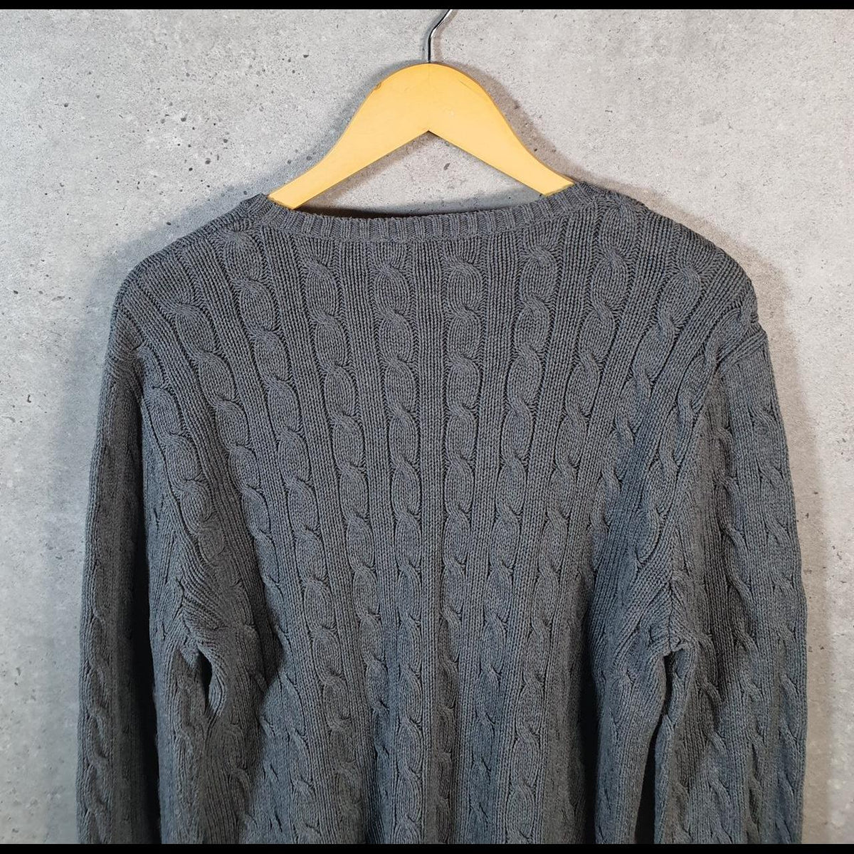 Vintage Ralph Lauren Polo Cable Knit Heavyweight Sweatshirt Womens XL Grey Pony C8864