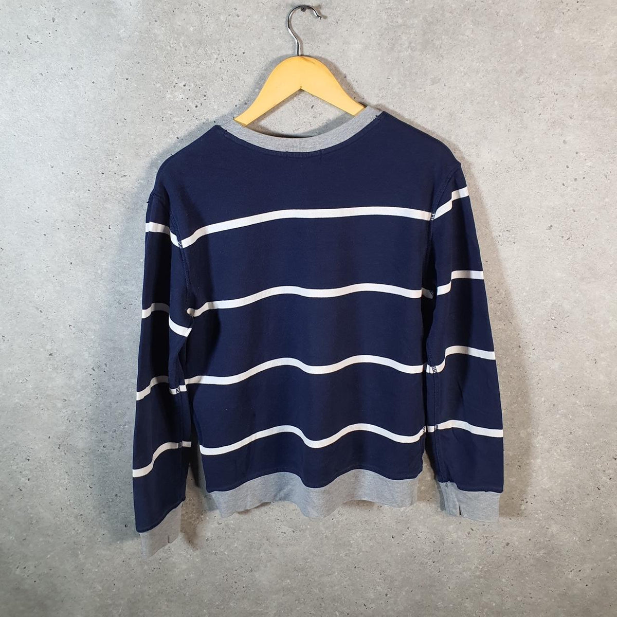 Vintage Ralph Lauren Polo Sweatshirt Womens Large Blue Striped Boxy Pullover Pony