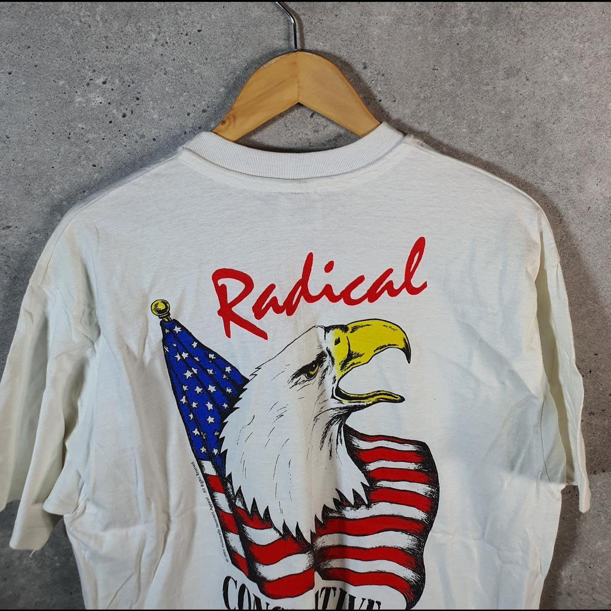 Vintage Hanes Beefy Radical Conservative 90s USA Single Stitch T Shirt Men’s Large White Big Fish Vintage
